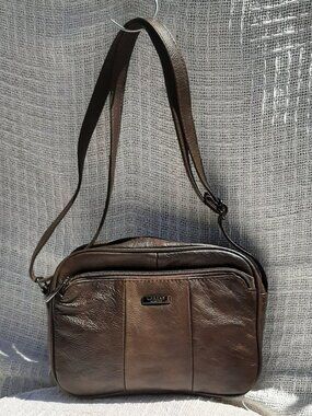 Lorenz Accessories Shoulder Crossbody Bag Faux Brown Leather 9" x 6.5" x 2"